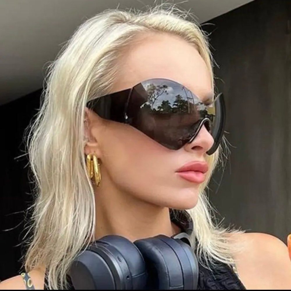 New Steampunk Oversized Sunglasses for Women Trends Punk Y2k Sun Glasses Goggle - Picture 2 of 12